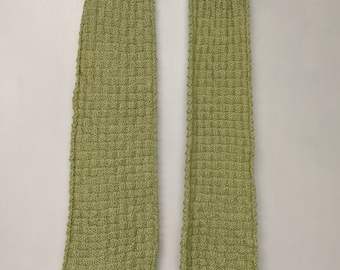 Handknit Spring Green Basketweave Scarf