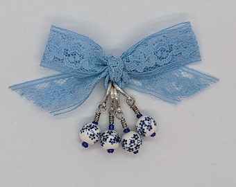 Blue and White Porcelain Stitch Markers (Set of 4)