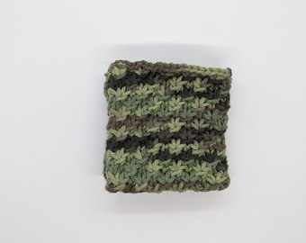 Green Camo Handknit Washcloth (Star Stitch)