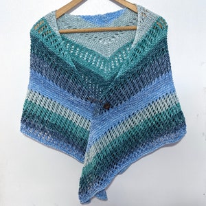 Handknit Lace Blue and Teal Ombre Shawl