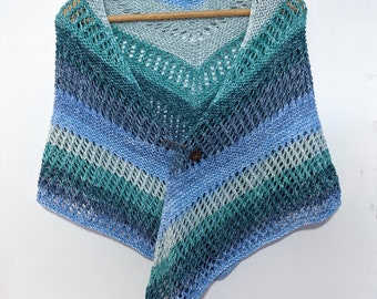 SALE! Handknit Lace Blue and Teal Ombre Shawl