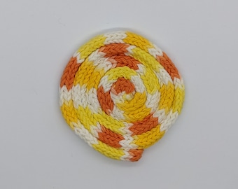 Handknit Bright Yellow, Orange, and White Coaster