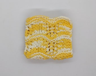 Bright Yellow and White Handknit Washcloth (Lace Stitch)