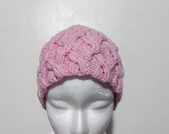 SALE! Soft Pink Handknit Cabled Beanie