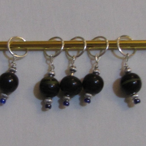 CLEARANCE! Brown and Blue Glass Stitch Markers (set of 5)