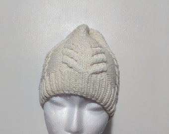 SALE! White Handknit Cabled Beanie