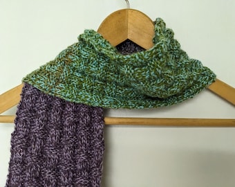 Écharpe tricotée à la main en natté ombré doré à violet