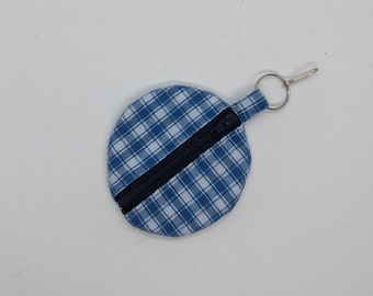 Blue and White Plaid Earbud Pouch