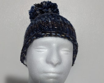 Handknit Thick Multi-shade Blue Hat