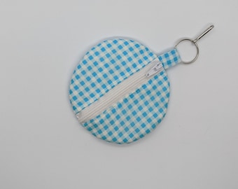 Turquoise and White Gingham Earbud Pouch