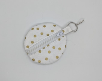 Pochette pour écouteurs blanche et dorée à pois