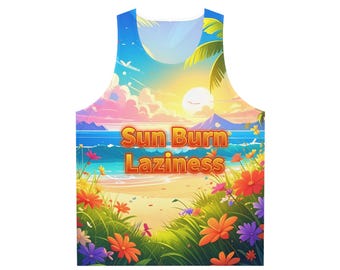 Sun Burn Laziness-tanktop | All-over print Tropical Beach Sunset