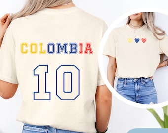 Colombian Pride Tee, Comfort Colors Shirt, Soccer Heart Tee , Colombia Number 10 Back, Futbol Fan Gift, Summer Tournament 2026, Soccer Shirt