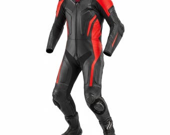 Men Black Red Motorcycle Racing Suit One Piece Protective Riding Gear