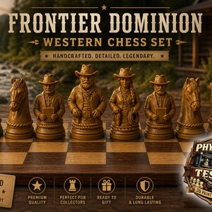 Western Chess Set STL Files | Frontier Dominion Cowboy Pieces (Digital Download)