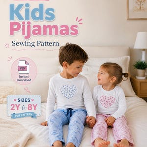 Kids Pajama Set Sewing Pattern PDF, Long Sleeve Top and Pants Sleepwear Guide For Kids 2–8 Years, Boys and Girls Children (instant Download)