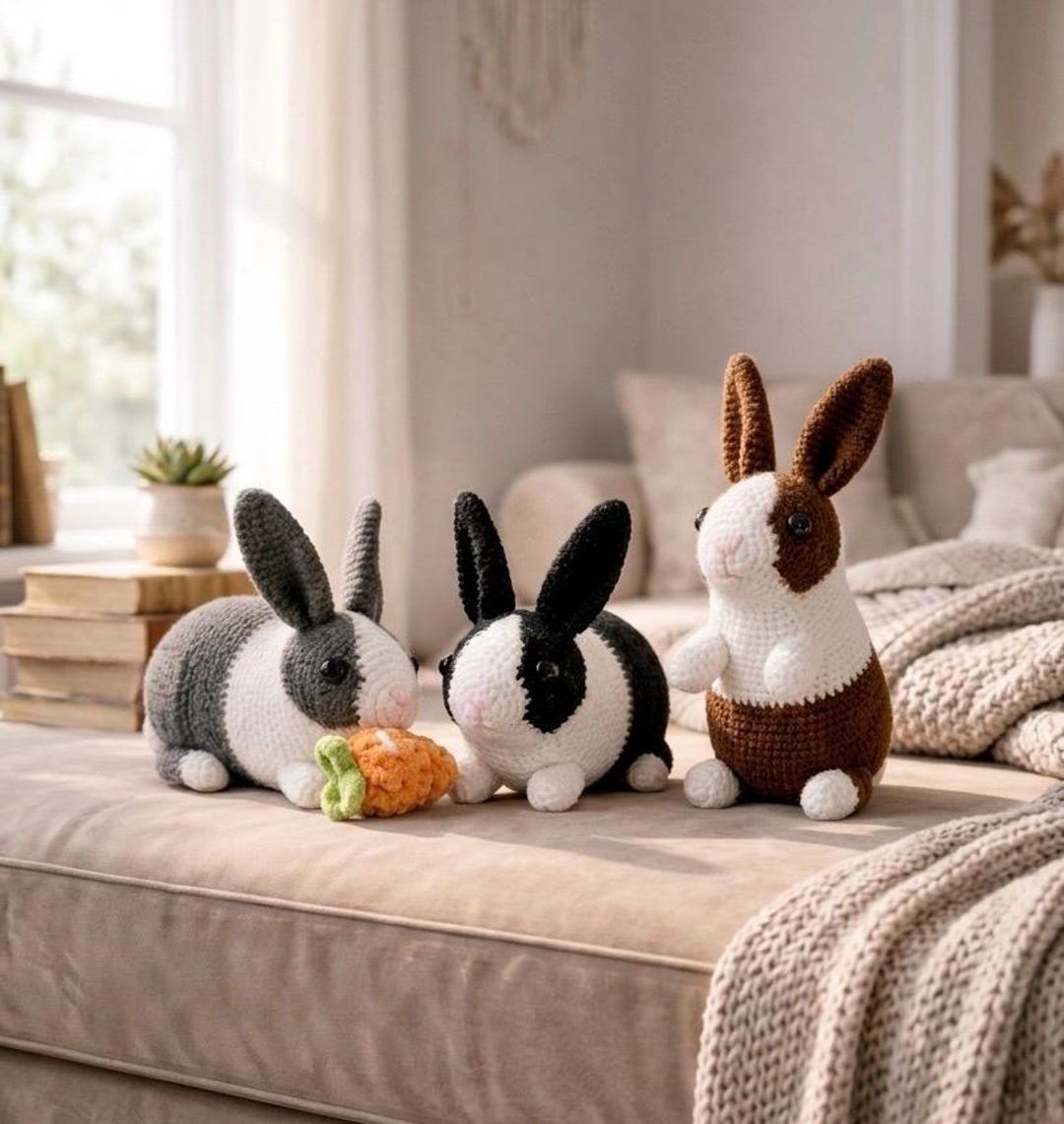 Sew Realistic Rabbitears Crochet Bunny Pattern (PDF) No-sew Realistic Amigurumi Rabbit Crochet ...