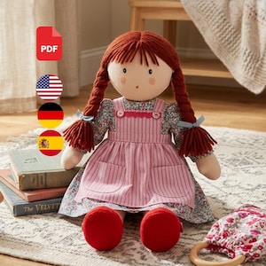 Rag Doll Sewing Pattern PDF –  Cloth Doll Pattern with Dress, Hair, Bag, and Shoes – Step by Step Tutorial – DIY Handmade Doll