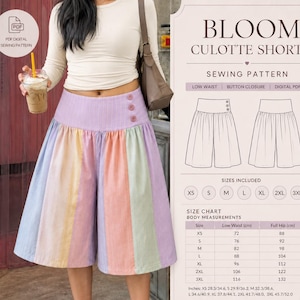 Bloom Culotte Shorts Sewing Pattern | Low Waist, Button Closure (Digital PDF)