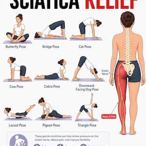 Guida agli esercizi e allo stretching per la sciatica, per alleviare il dolore lombare (download in PDF)