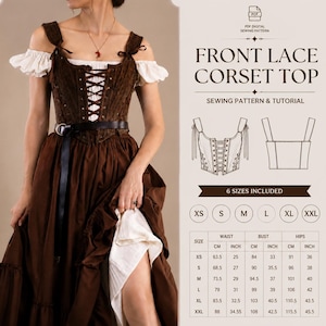 Patrón de costura para top corsé frontal con encaje / Bustier victoriano vintage DIY, patrones de corsé de princesa para montar a caballo XS–XXL (descarga digital)