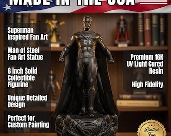 Superman Fan Art Statue Figurine 6" Man Of Steel Custom Art Piece Black V2.0