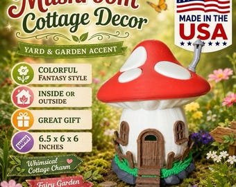 Mushroom Cottage Hut - Haus- und Hofdekoration - Hergestellt in den USA - Bunte Sommerdekoration