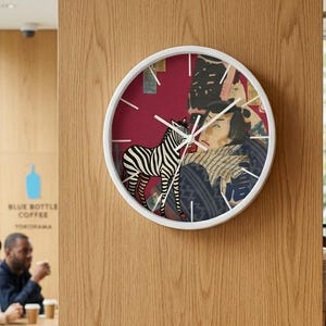 Pop Art Zebra with Ukiyo-e Samurai Wall Clock | Japanese Art Timepiece