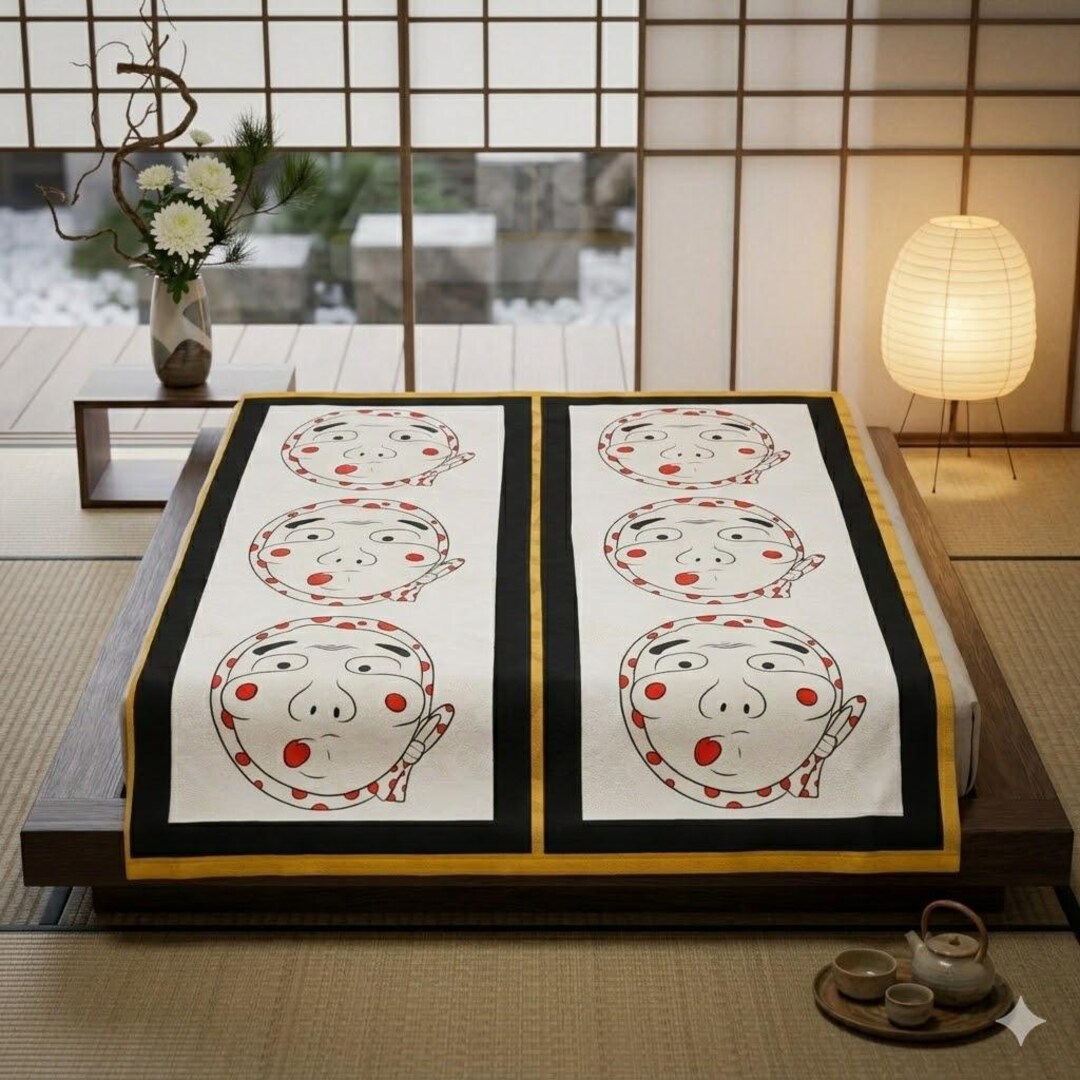 Hyottoko (traditional Japanese Mask) Pattern Velveteen Plush Blanket ...