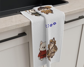 Paño de cocina con personajes de Bad Samurai Dog | Decoración de cocina Kawaii Samurai
