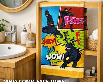Toalla de mano con panel de acción de Comic Ninja | Arte pop POW, HEY, WOW