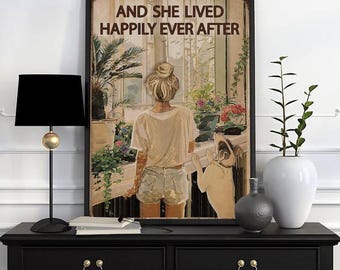 And She Lived Happily Ever After Poster, Motivationswandkunst, glückliches Leben-Zitatdruck