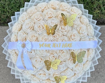 56 Beige Roses Bouquet (Real or Eternal). Customized Bouquet for Birthday, Debut, Anniversary, Prom, or Mother's Day. Ramo Rosas Blancas