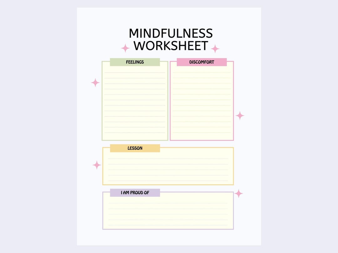 Mindful Reflection Worksheet.pdf Mindfulness Reflection Worksheet Printable - Etsy