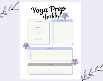 Yoga Prep Checklist Printable | Class Dates, Reminders & Notes PDF