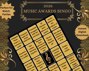Music Awards Night Bingo – Printable Watch Party Game | Unique Cards | Digital Download