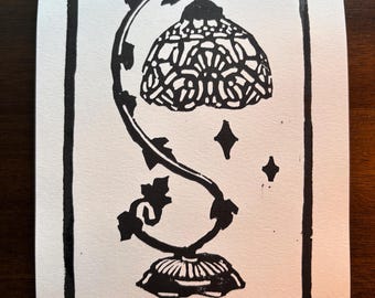 Lampa w kształcie liścia w stylu vintage | Ręcznie drukowana sztuka linorytu