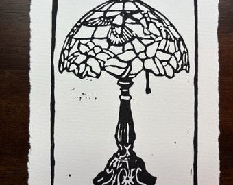 Hummingbird Lamp | Hand-Printed Linocut Art