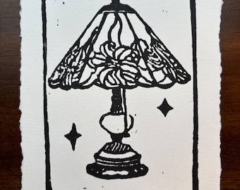Vintage Triangle Lamp | Hand-Printed Linocut Art