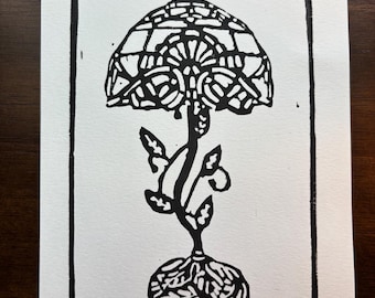 Vintage Vine Lamp | Hand-Printed Linocut Art