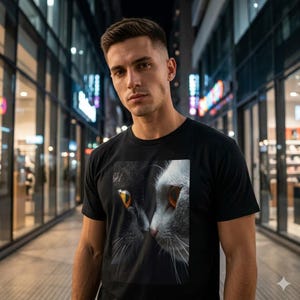 Artistic Cat Profile T-Shirt – Surrealist Boho Minimalist Design