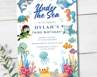 Under The Sea Birthday Invitation | Editable Canva Template | Printable Kids Birthday Invite