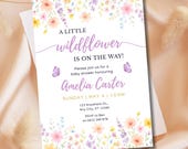 Wildflower Baby Shower Invitation | Baby In Bloom Invite | Editable Canva Template | Printable Girl Baby Shower Invite