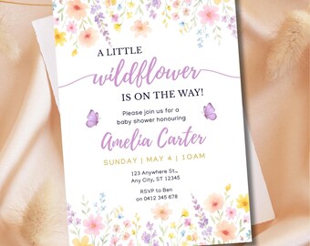 Wildflower Baby Shower Invitation | Baby In Bloom Invite | Editable Canva Template | Printable Girl Baby Shower Invite