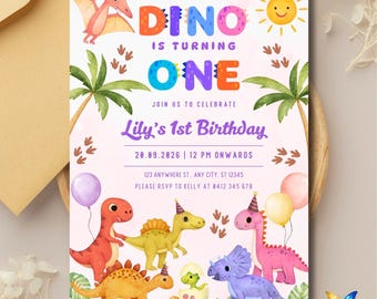 Dinosaur First Birthday Invitation | Editable Canva Template | Little Dino Party | Printable Kids Birthday Invite