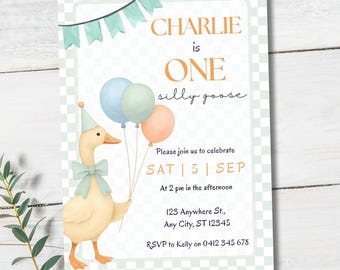 One Silly Goose Birthday Invitation | Editable Canva Template | Printable Kids Birthday Invite