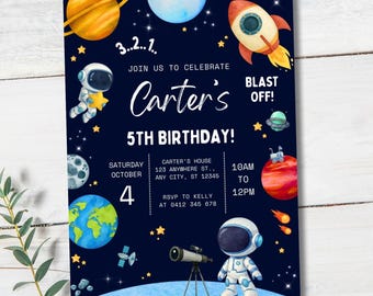 Space Birthday Invitation | Editable Canva Template | Printable Kids Birthday Invite