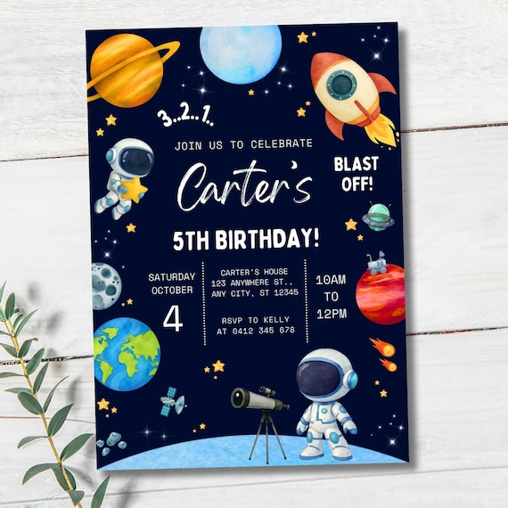 Space Birthday Invitation | Editable Canva Template | Printable Kids Birthday Invite