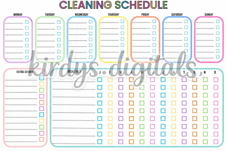 Cleaning Checklist Printable | Chore Chart Printable | Weekly & Monthly ...