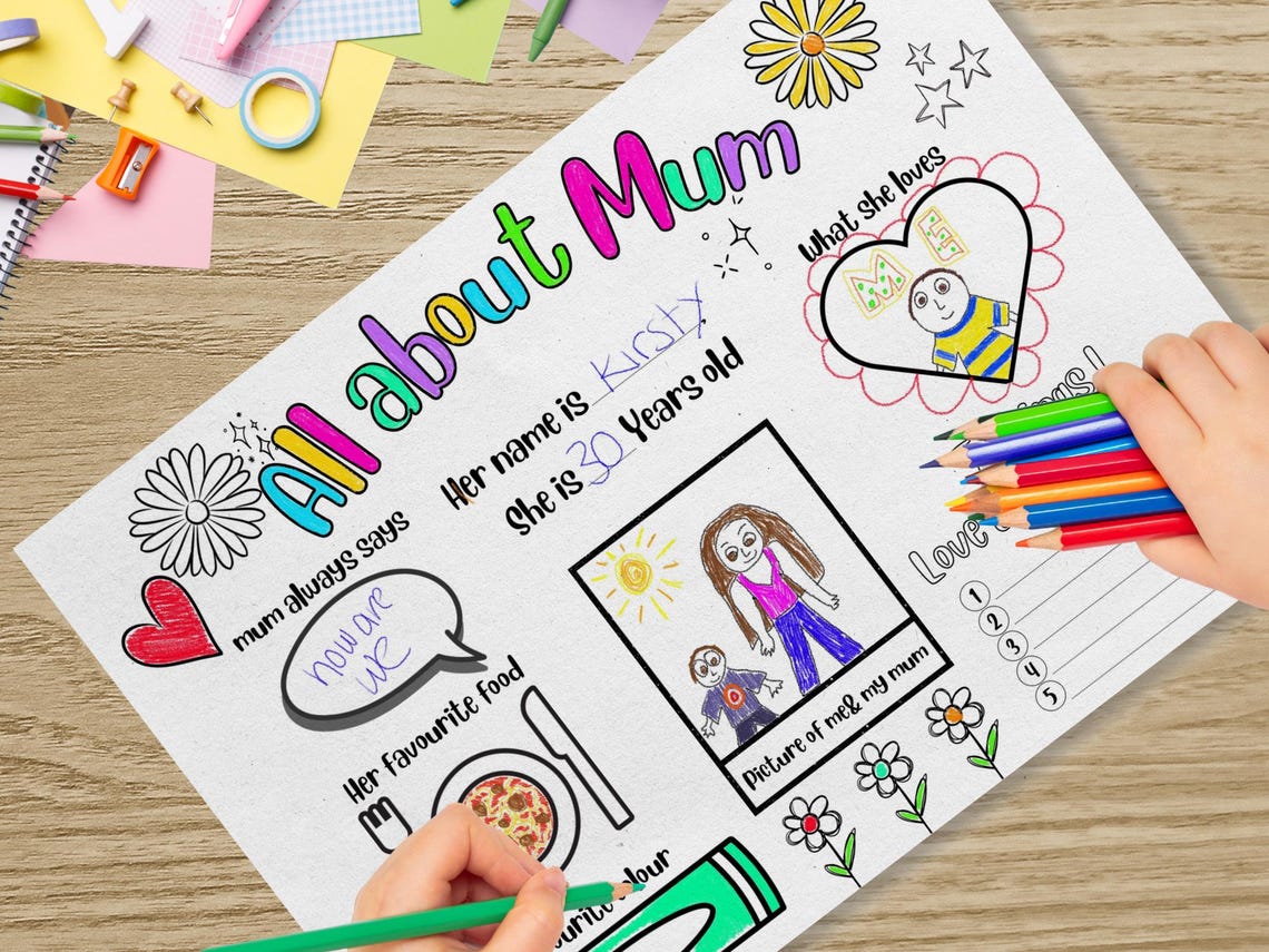 Mothers Day Activity for Kids | All About Mom Worksheet | Mum Keepsake ...
